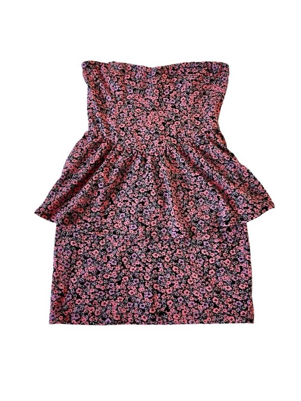 Black Poppy Strapless Floral Peplum Dress NWOT
